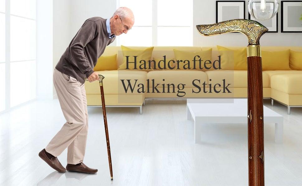 Handmade Wooden Folding Walking Stick 36 Inches - Handcrafted Walking Cane  with Brass Handle - Gifts Ideas