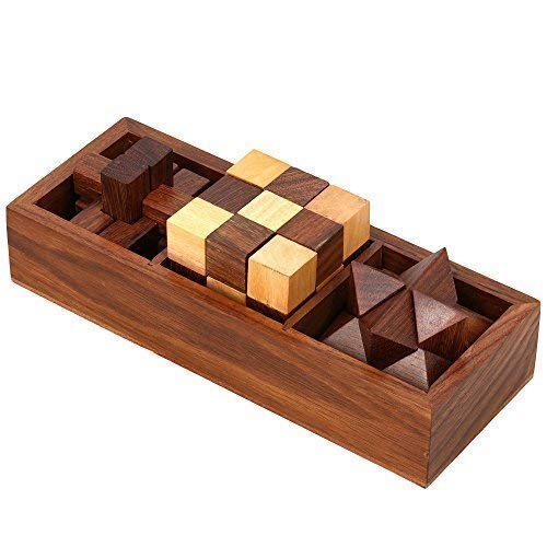 GreenTouch Crafts Wooden Handmade Indian Unique set of 3 Puzzles made in sheesham wood