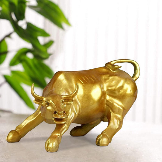 Resin 10" Geometric Statue Golden Bull Sculpture Ornament Abstract Animal Figurines Room Desk Decor Home Decoration (Gold), Pack of 1