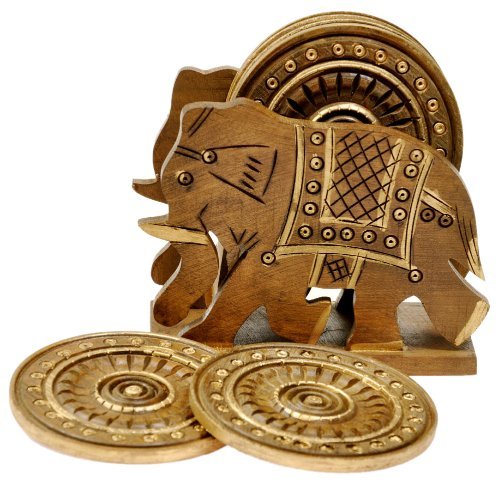 Elephant Design Wooden Tea Coaster Handicraft (Brown)