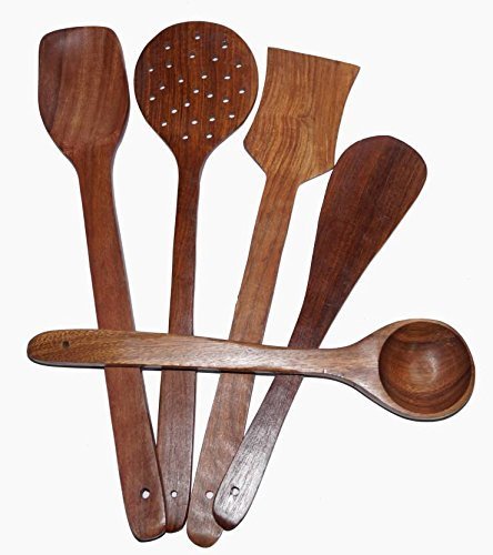 Handmade Wooden Serving and Cooking Spoon Kitchen Utensil Set of 5, made by sheesham wood, best quality
