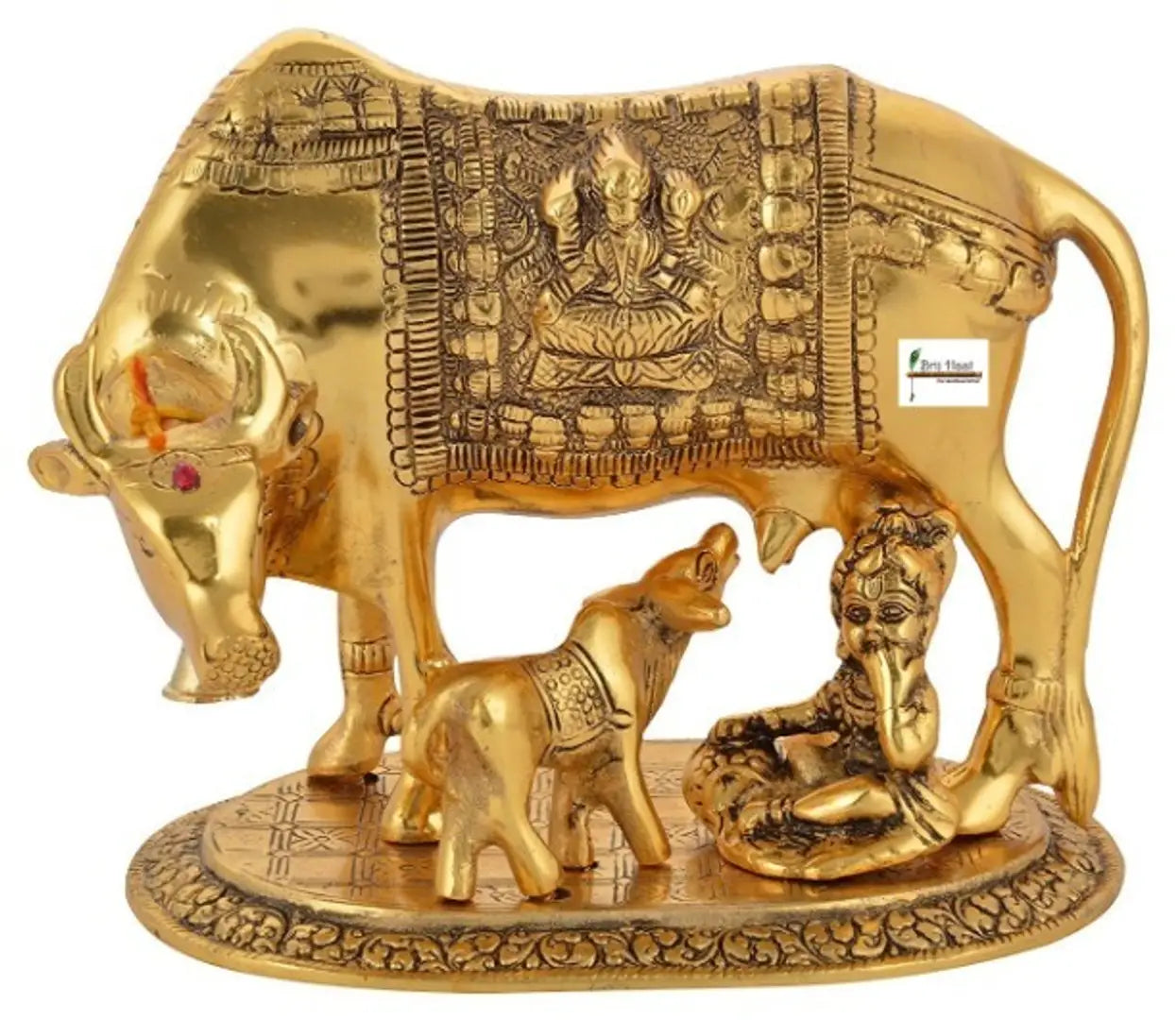 Kamdhenu Cow and Calf Brass Like Metal Showpiece for Home Decoration and Gift Item