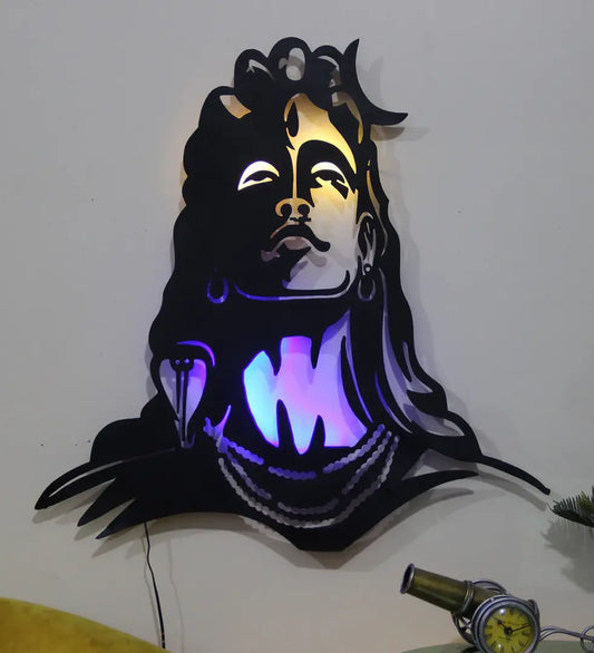 Trendy Big Size ( 2.5 feet) Metal frame Lord Shiva wall hanging statue with LED lights, Perfect for Home decor, Wall decor
