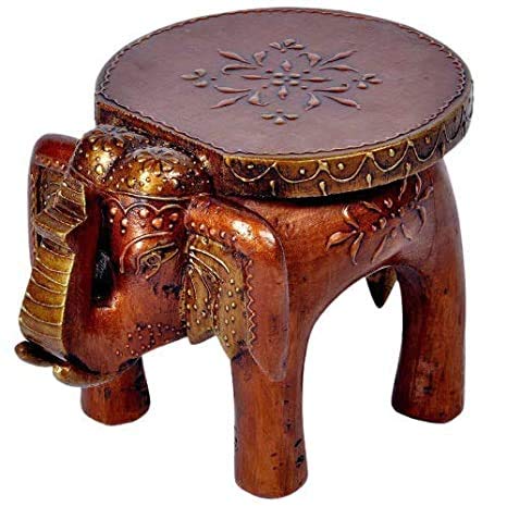 Wooden Decorative Rajastani Elephant Stool | Rajasthani Home Decor Handicrafts | Home Decorative Items in Living Room, Bedroom | Showpiece Gifts - GreentouchCrafts