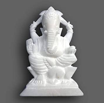 5" White Marble Stone Pooja Puja Ganesh Ganesha Ganpati Ganapati Murti Idol - GreentouchCrafts