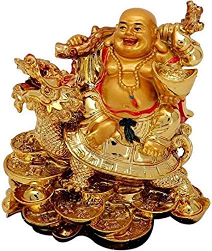 Feng Shui Laughing Buddha Sitting On Dragon Blessing Good Luck Decorative Showpiece for Good Fortune, Success & Prosperity (Laughing Buddha)