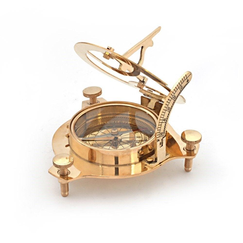 Brass Nautical Sun Dial Compass and Vernier Scale Golden, Size 3.5 inch - GreentouchCrafts