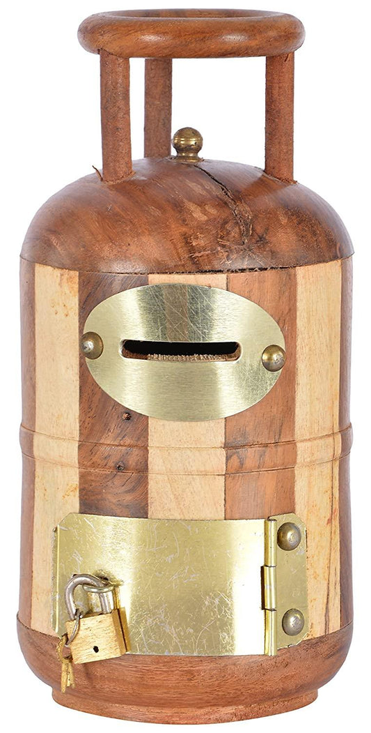 Cylinder Shaped Handicrafted Wooden Money Bank Antique- Coin Saving Box - Piggy Bank - Gifts for Kids, Girls, Boys & Adults - GreentouchCrafts