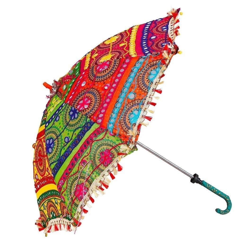 Jaipur Traditional Handicraft Handmade Embroidered Work Cotton Umbrella (Multicolour) - GreentouchCrafts