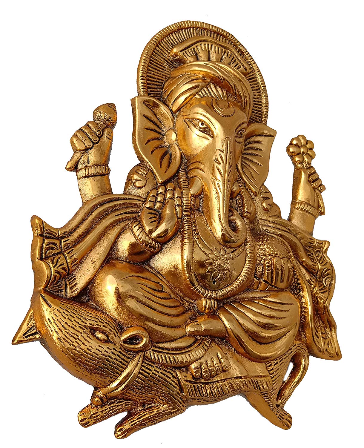 Metal Ganesh Idol Statue Wall Hanging for Home Decor Wall Decor (Golden, 11 Inches Height) - GreentouchCrafts