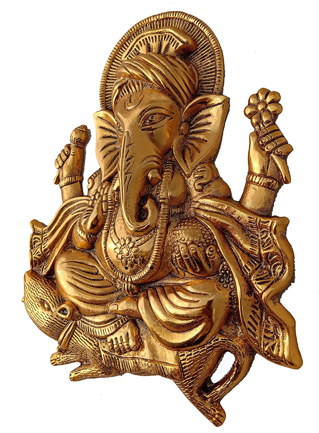 Metal Ganesh Idol Statue Wall Hanging for Home Decor Wall Decor (Golden, 11 Inches Height) - GreentouchCrafts