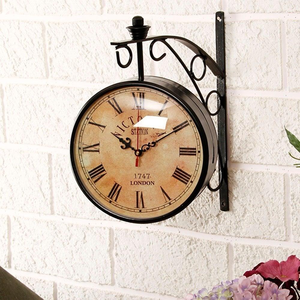 8 Inch Dial Vintage Wall Clock/Black Station Clock/Antique Clock Like Brass Wall Clock/Victoria Royal Double Side Clock/Double Sided Wall Clock, Gift (Metal Victoria, 12 X 12) - GreentouchCrafts