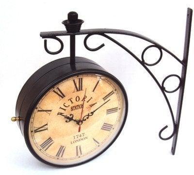 8 Inch Dial Vintage Wall Clock/Black Station Clock/Antique Clock Like Brass Wall Clock/Victoria Royal Double Side Clock/Double Sided Wall Clock, Gift (Metal Victoria, 12 X 12) - GreentouchCrafts
