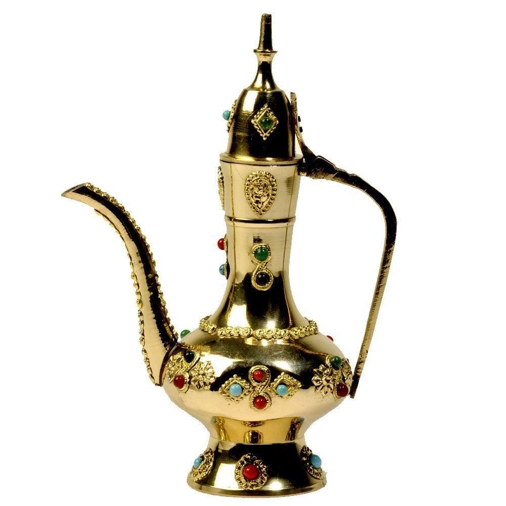 Antique Gemstone Brass Metal Surahi Handicraft for Home decor - GreentouchCrafts
