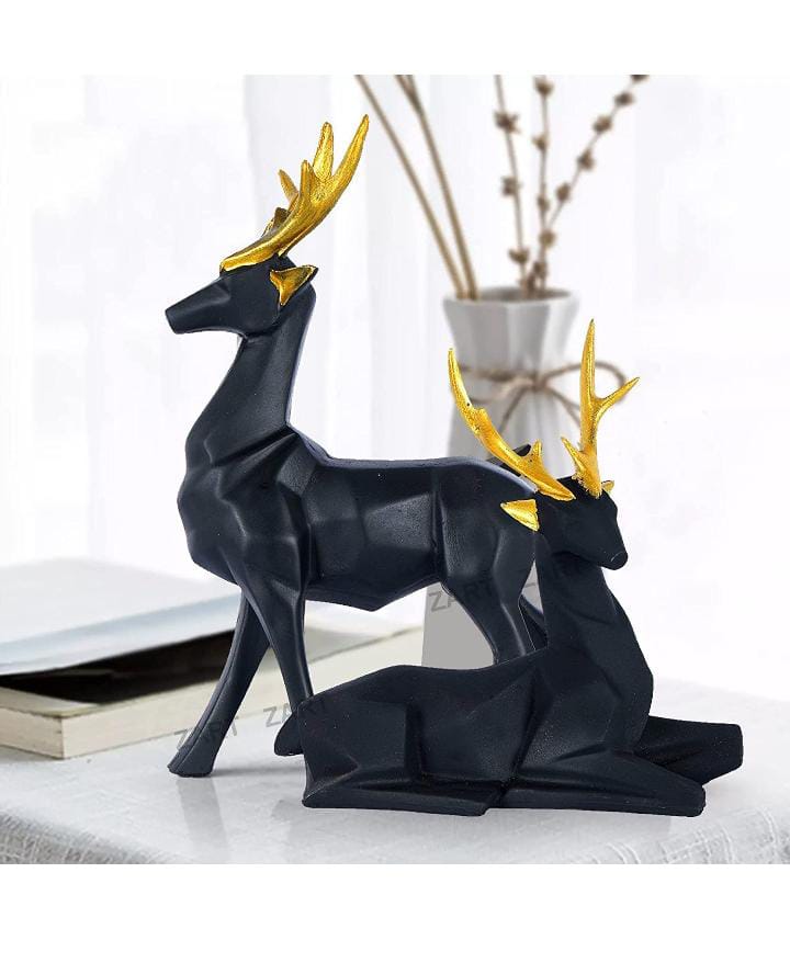 Polyresin Deer Pair Sculpture- Home Decor Showpiece - (8 inch)