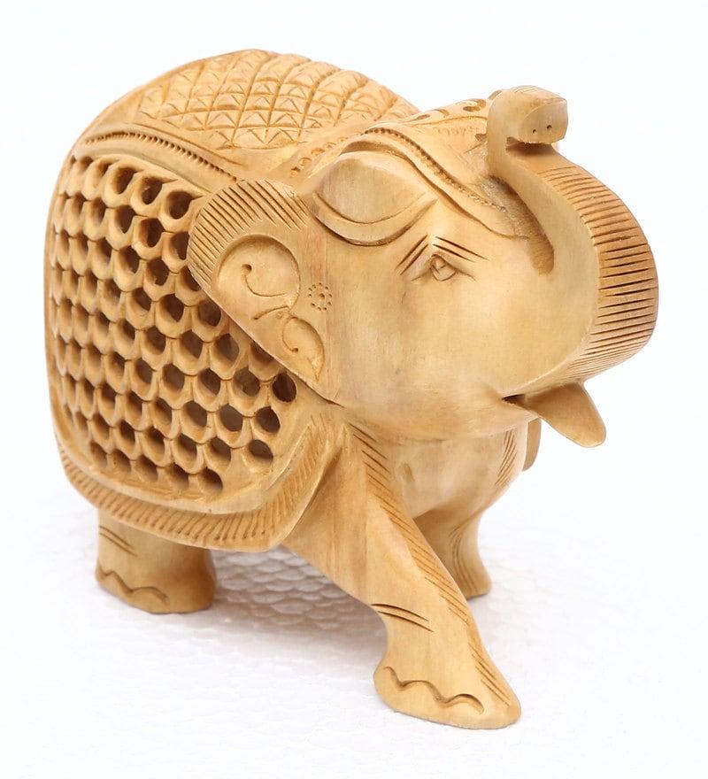 Brown Wood Jali Elephant Showpiece - GreentouchCrafts