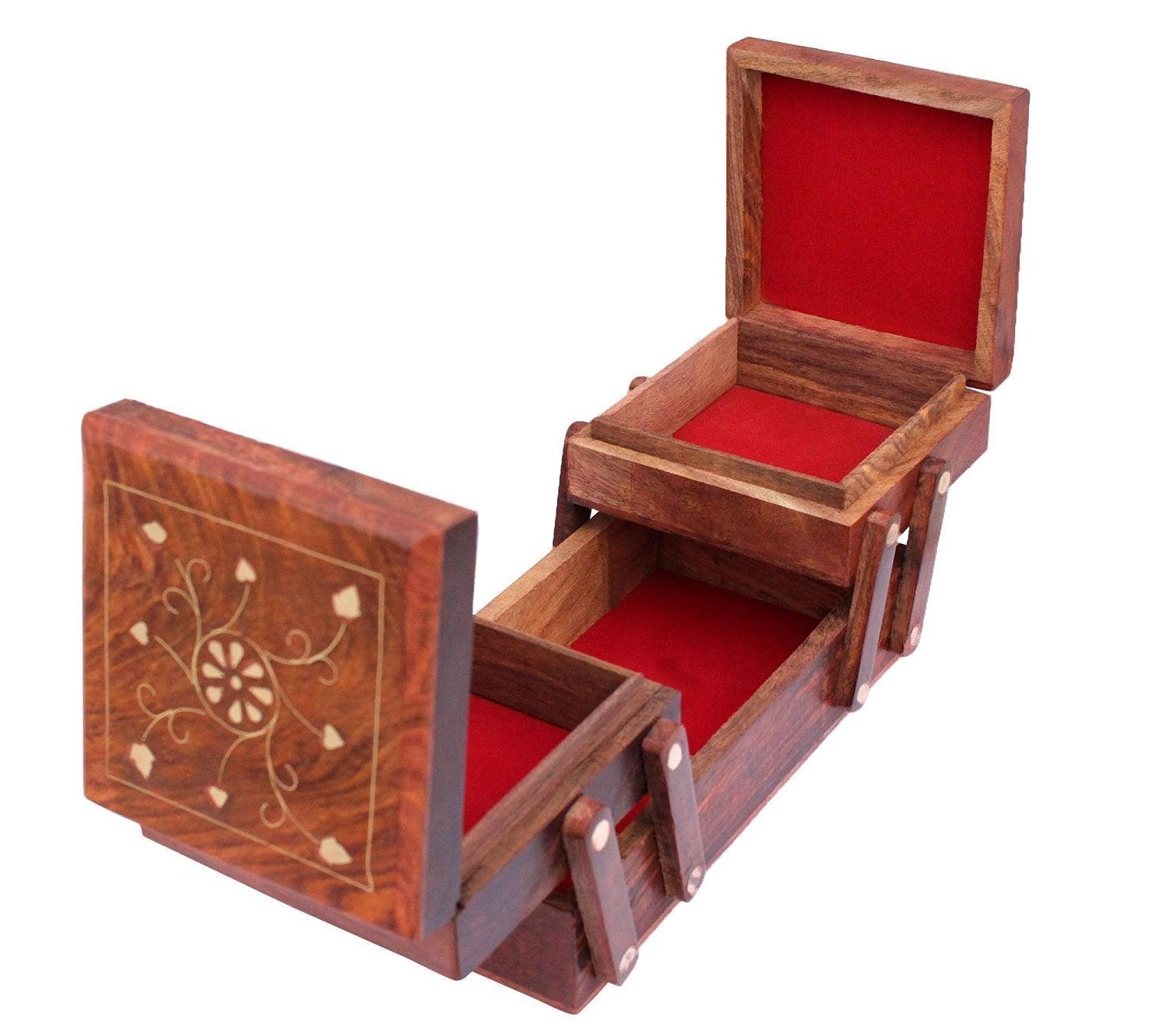 Jewellery Box for Women Wooden Flip Flap Handmade Gift, 8 Inches - GreentouchCrafts