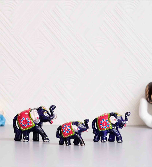 Paper Mache Elephant Set Of 3, multicolour