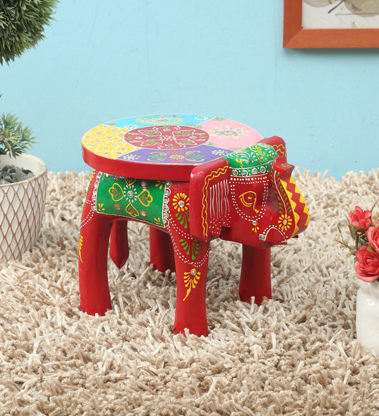 Wooden Decorative Rajastani Hand Painted Elephant Stool | Rajasthani Home Decor Handicrafts | Home Decorative Items in Living Room, Bedroom | Showpiece Gifts