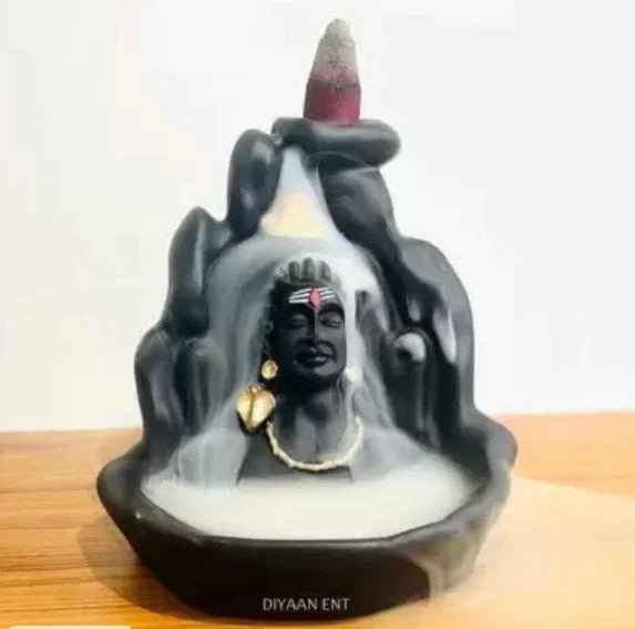 Smoke Fountain Lord Shiva Aadiyogi statue Cone Incense Holder Showpiece with 10 Free Smoke Backflow