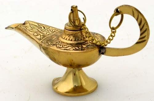 Brass Aladdin Genie Lamps: Incense Burners, Showpiece, Decorative Brass Chirag, Oil Lamp,Collectors Item (11", Brass Base Golden Meenakari) - GreentouchCrafts