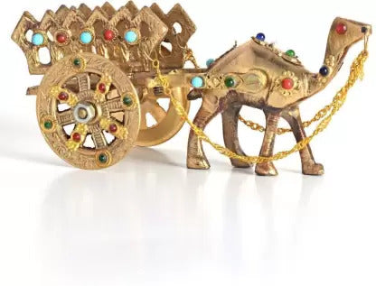 Gemstone Studded Pure Brass Camel cart Handicraft Decorative Showpiece