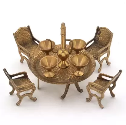 Brass Unique Design Dining Table Chair Maharaja Set, Decorative Showpiece , size 4 inch