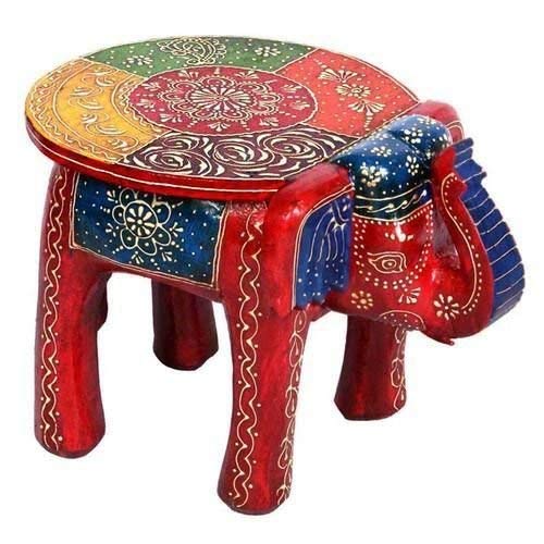 Wooden Decorative Rajastani Hand Painted Elephant Stool | Rajasthani Home Decor Handicrafts | Home Decorative Items in Living Room, Bedroom | Showpiece Gifts - GreentouchCrafts