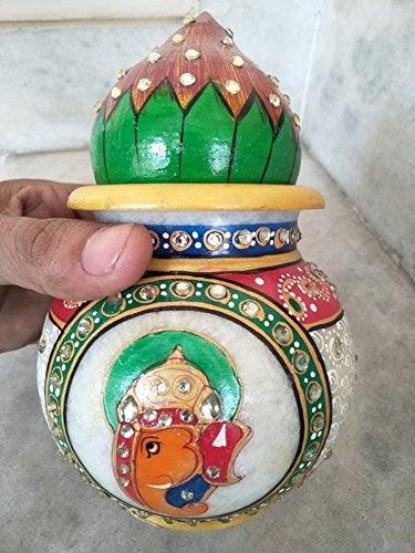 GREENTOUCH CRAFTS Antique Handmade Marble Pooja Kalash/Pot and Coconut, 7 inch - GreentouchCrafts