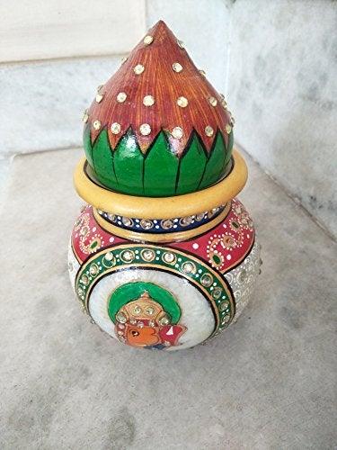 GREENTOUCH CRAFTS Antique Handmade Marble Pooja Kalash/Pot and Coconut, 7 inch - GreentouchCrafts