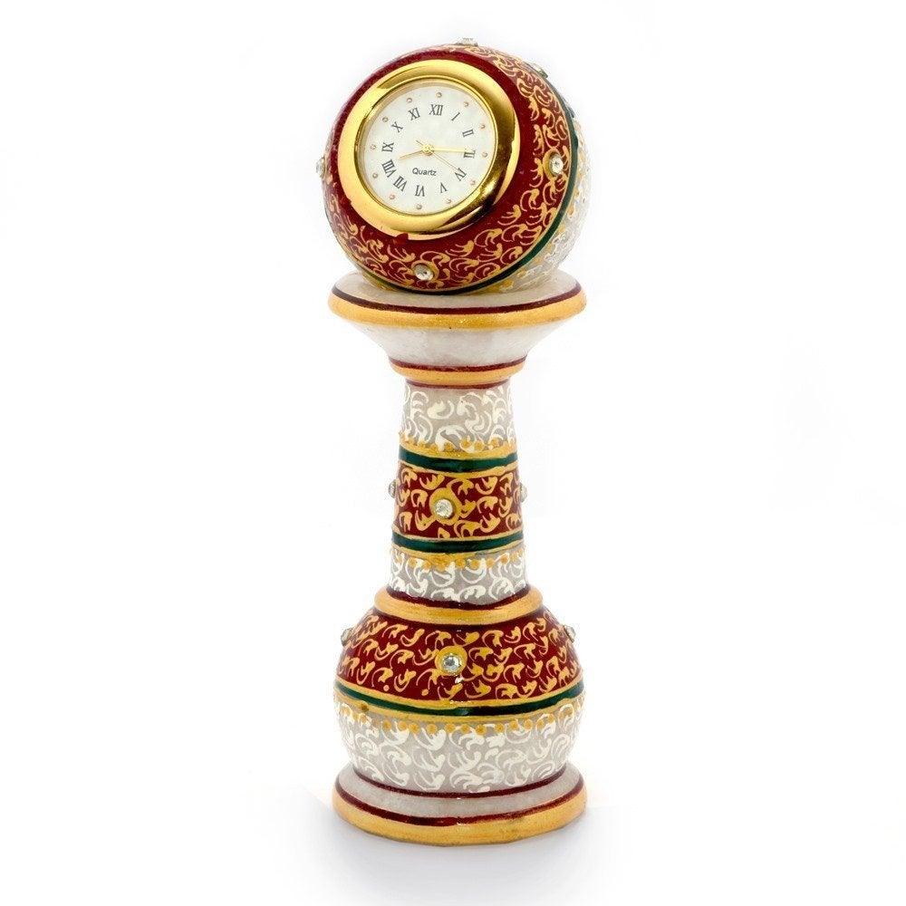 Gold Painted Meenakari Work Marble Pillar Watch, 6-inch (Multicolour) - GreentouchCrafts