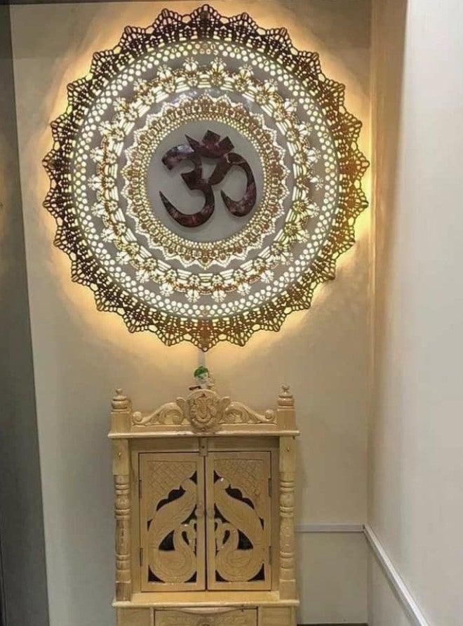 BIG SIZE 3 feet Om Metal Wall Decor Wall Sculpture Round Wall Hanging Wall Mounted Hanging Art Decor Om Symbol Design Sculpture with LED Lights - GreentouchCrafts