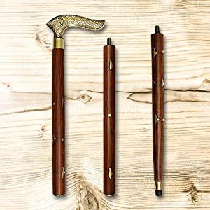 Handmade Wooden Folding Walking Stick 36 Inches - Handcrafted Walking Cane with Brass Handle - Gifts Ideas - GreentouchCrafts