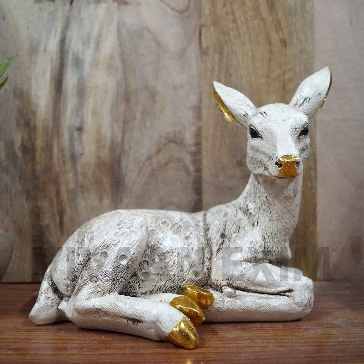 Home Decor Deer Showpiece , Living Room and Gifting Polyresin Statue (Gold & White with antique dark lining handwork) - GreentouchCrafts