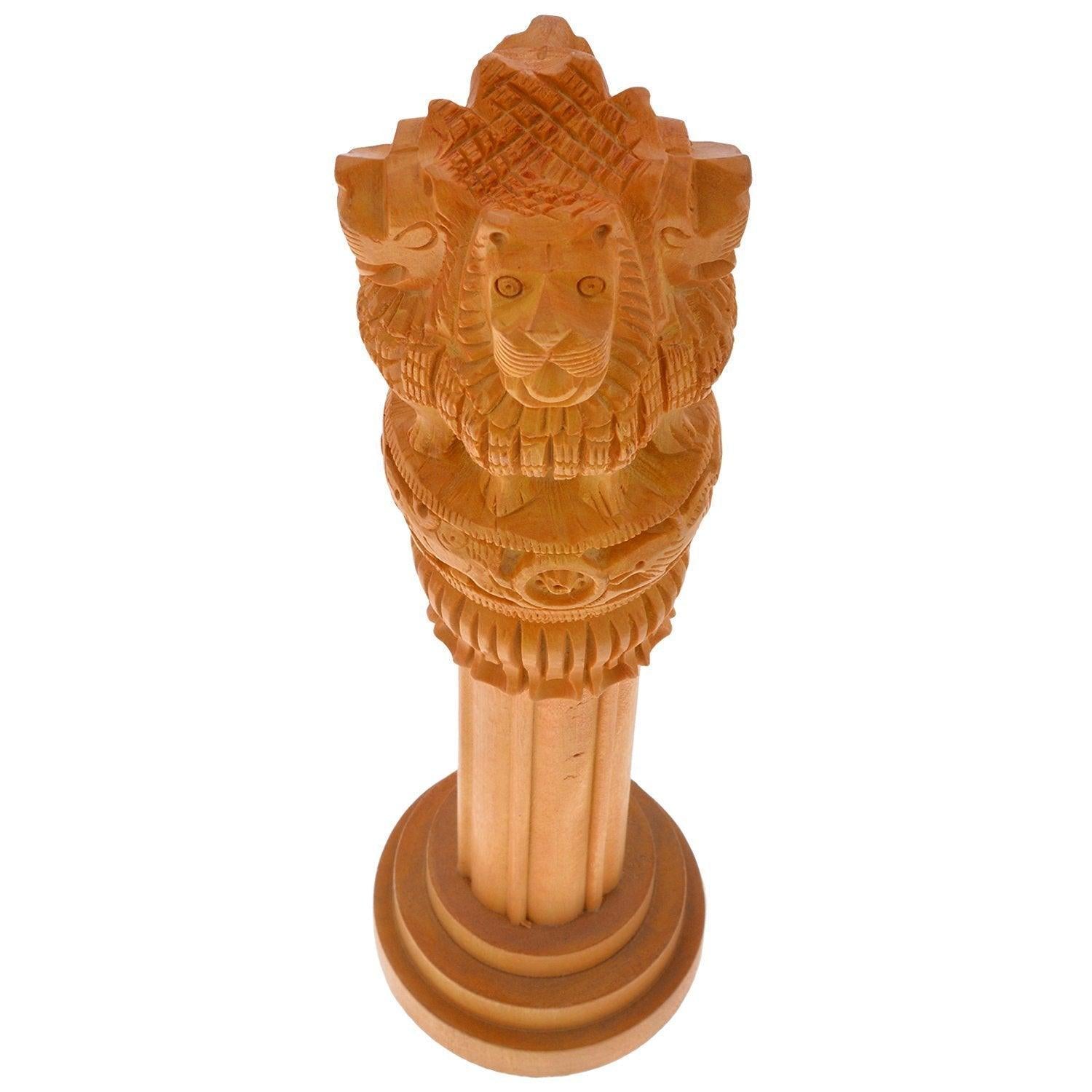 Ashoka Pillar Wooden Handicraft Administration Show piece gift - ( height 30 cm) - GreentouchCrafts