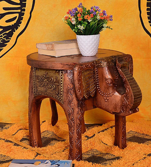 Wooden Decorative Rajastani Elephant Stool | Rajasthani Home Decor Handicrafts | Home Decorative Items in Living Room, Bedroom | Showpiece Gifts