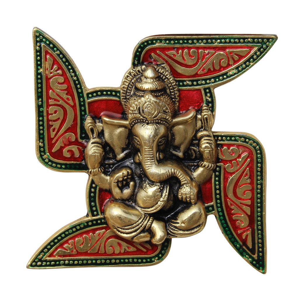 Metal Wall hanging Ganesha Placed On Swastik decorative showpiece - GreentouchCrafts